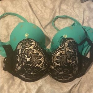 Set of 2 Black Lace and Teal Bra